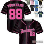 Black Pink Baseball Jersey Tee - Add Your Name, Number, or Team Logo
