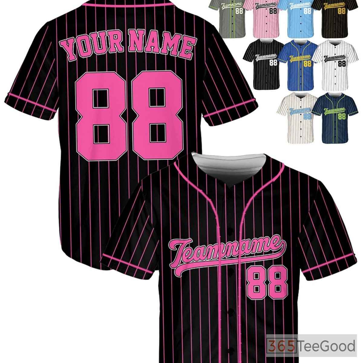 Black Pink Baseball Jersey Tee - Add Your Name, Number, or Team Logo