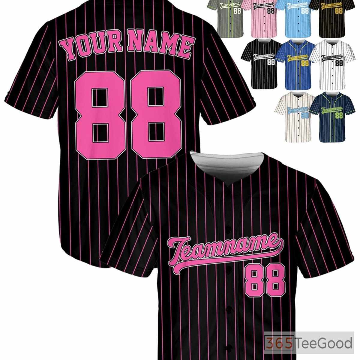 Black Pink Baseball Jersey Tee - Personalized with Stitched Name, Number & Logo