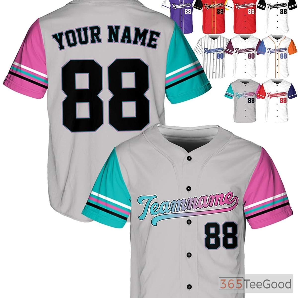 Black Pink Silver Baseball Jersey Tee - Customize with Your Name, Number, or Logo Details