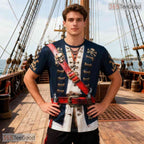 Black Pirate Captain Costume Novelty Graphic 3D Printed Casual Unisex Tee Shirt Styles