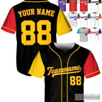 Black, Red, Yellow Baseball Jersey Tee for Men & Women - Custom Name, Number, Logo