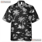 Black Shark Ocean Wave Hawaiian Shirt Men Women, Island Palm Print Aloha Top