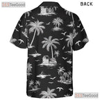Black Shark Ocean Wave Hawaiian Shirt Men Women, Island Palm Print Aloha Top