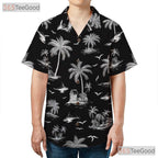 Black Shark Ocean Wave Hawaiian Shirt Men Women, Island Palm Print Aloha Top
