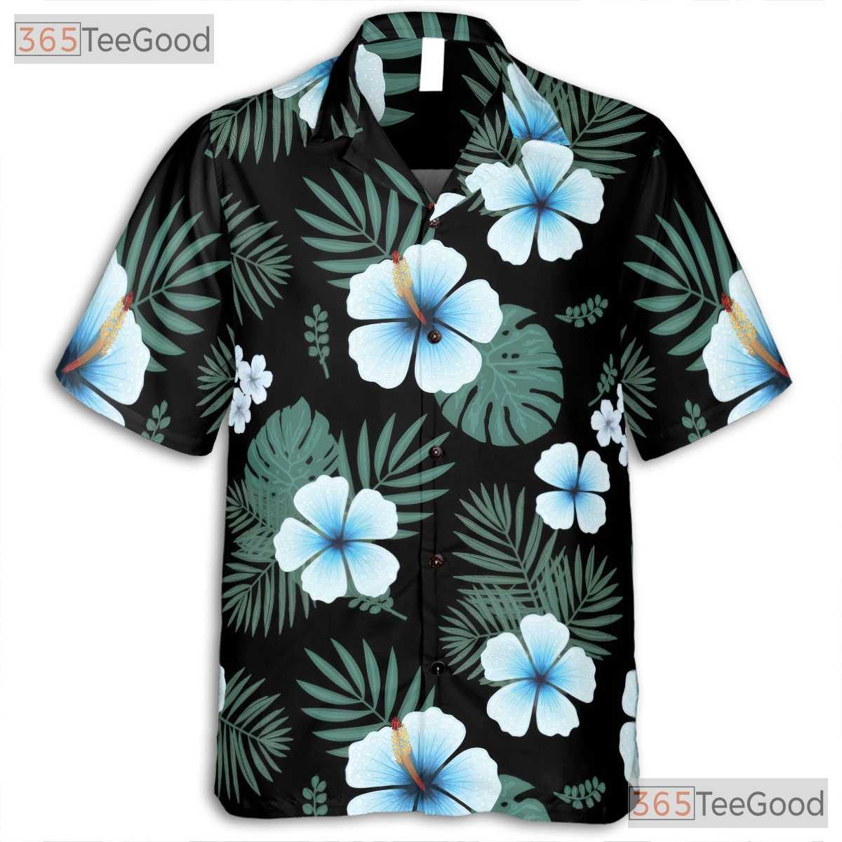 Black Tropical Hibiscus Hawaiian Shirt- Unisex Palm Floral Aloha Party Apparel