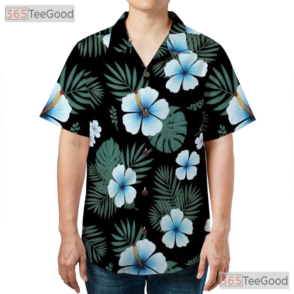 Black Tropical Hibiscus Hawaiian Shirt- Unisex Palm Floral Aloha Party Apparel