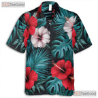 Black Tropical Hibiscus Palm Leaf Aloha Beachwear Hawaiian Shirt Unisex Outfit