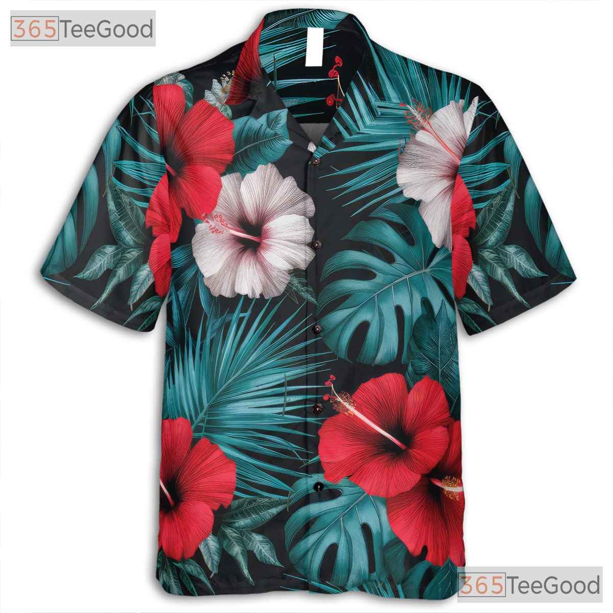 Black Tropical Hibiscus Palm Leaf Aloha Beachwear Hawaiian Shirt Unisex Outfit