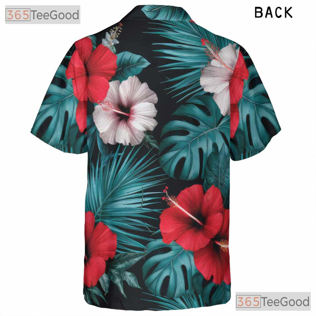 Black Tropical Hibiscus Palm Leaf Aloha Beachwear Hawaiian Shirt Unisex Outfit