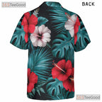 Black Tropical Hibiscus Palm Leaf Aloha Beachwear Hawaiian Shirt Unisex Outfit