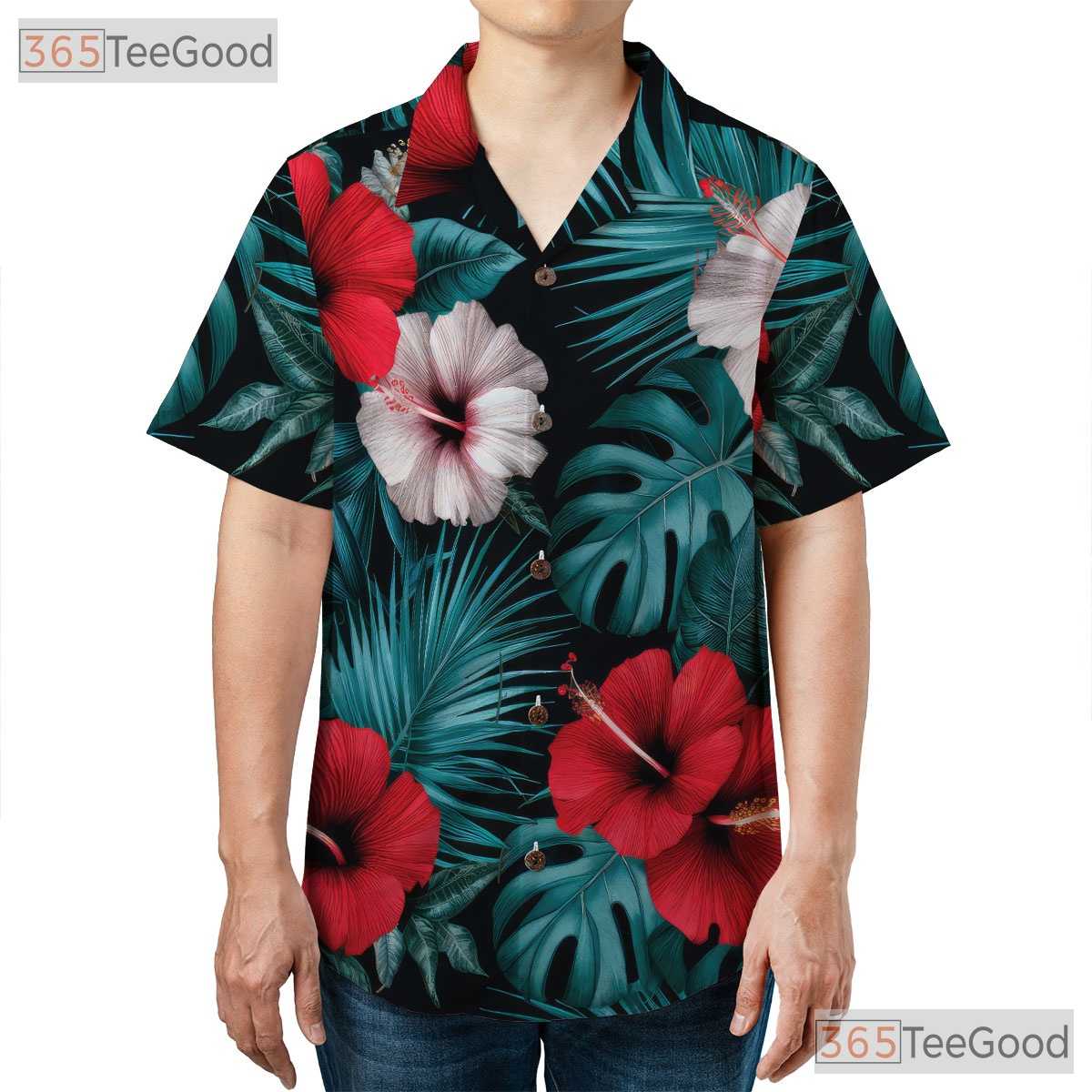 Black Tropical Hibiscus Palm Leaf Aloha Beachwear Hawaiian Shirt Unisex Outfit