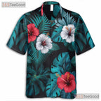 Black Tropical Hibiscus Palm Leaves Aloha Hawaiian Tee Men Women Summer Outfit