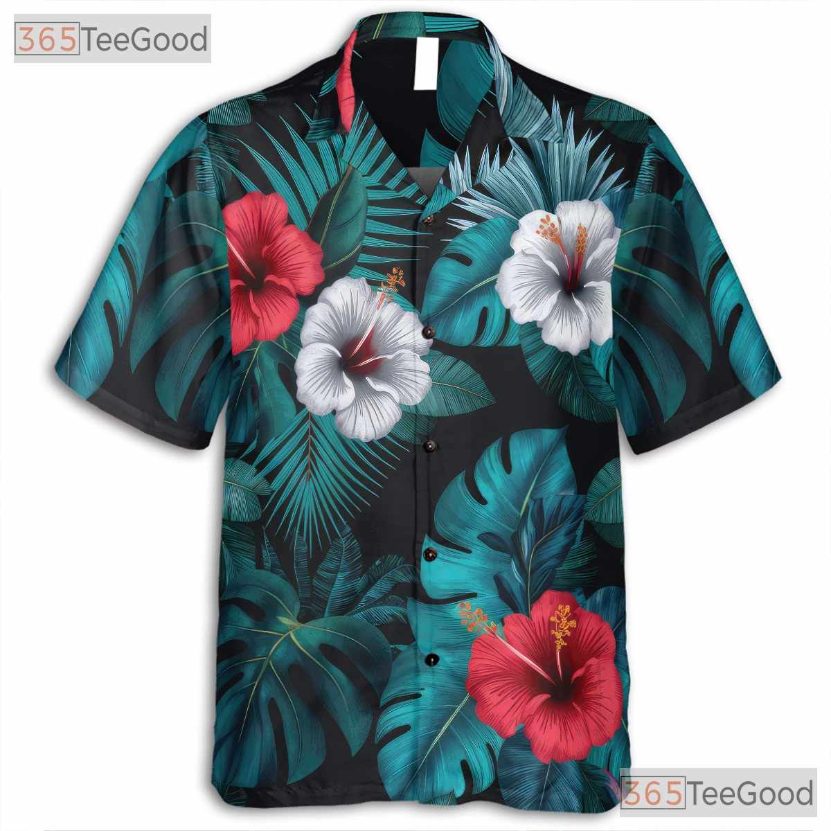 Black Tropical Hibiscus Palm Leaves Aloha Hawaiian Tee Men Women Summer Outfit