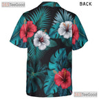 Black Tropical Hibiscus Palm Leaves Aloha Hawaiian Tee Men Women Summer Outfit
