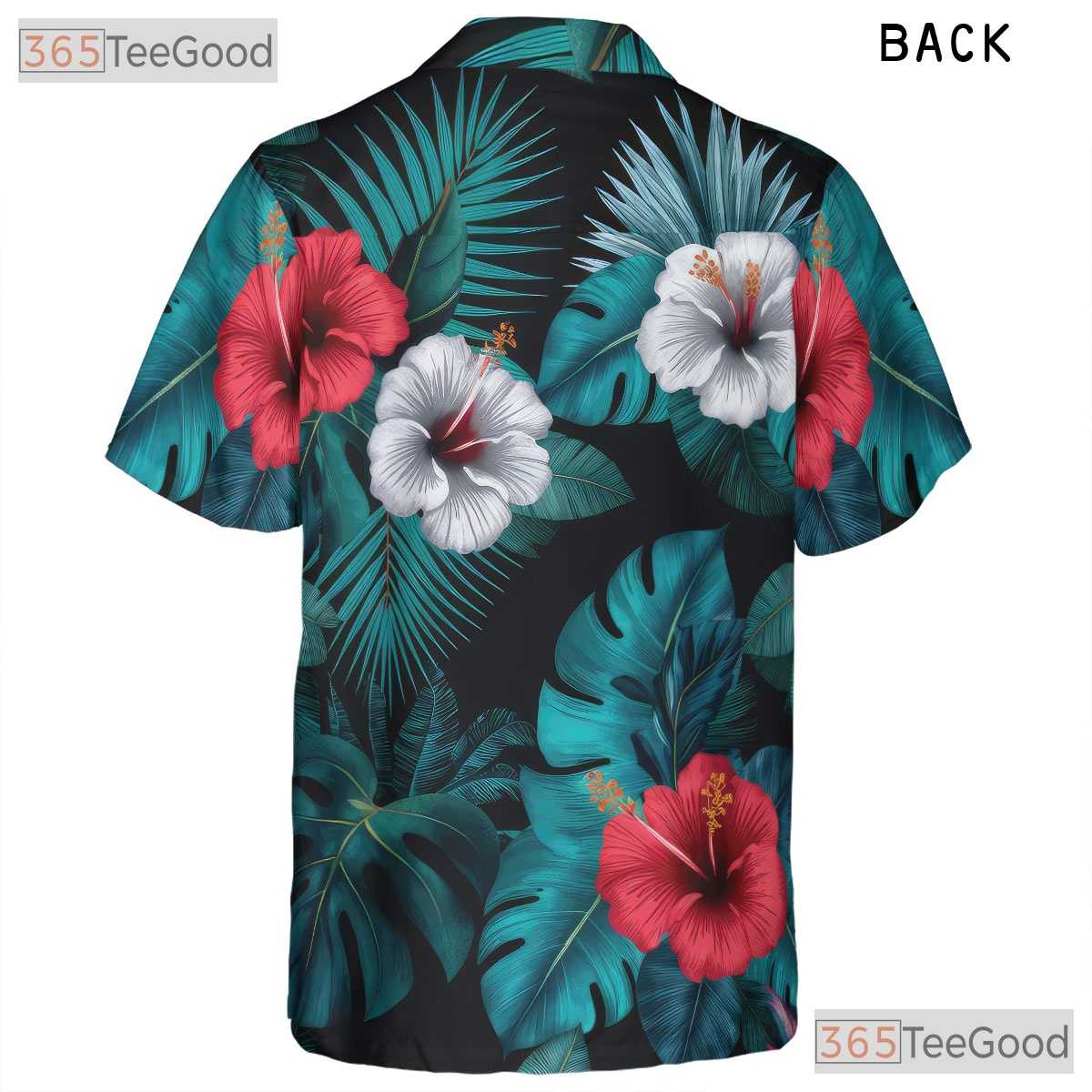 Black Tropical Hibiscus Palm Leaves Aloha Hawaiian Tee Men Women Summer Outfit