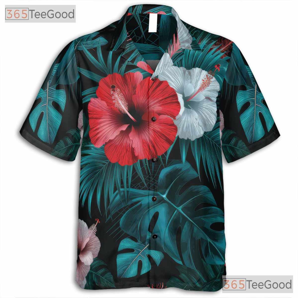 Black Tropical Hibiscus Palm Leaves Hawaiian Tee Unisex Aloha Summer Beachwear