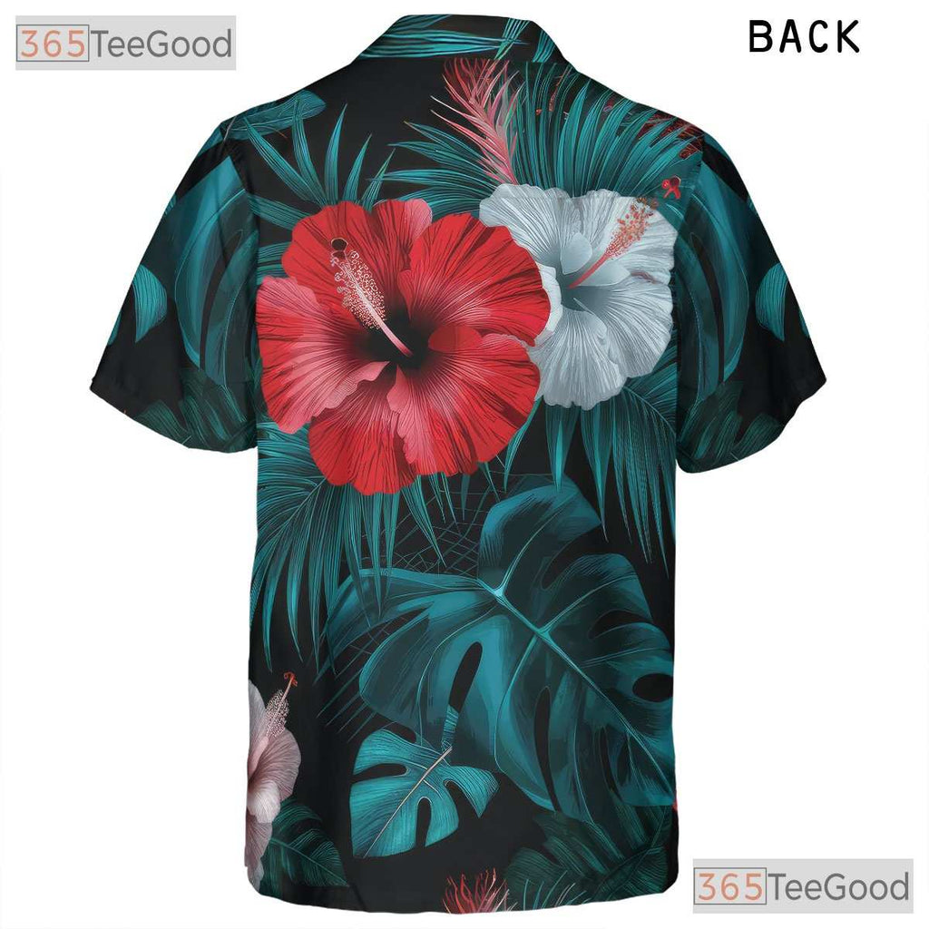 Black Tropical Hibiscus Palm Leaves Hawaiian Tee Unisex Aloha Summer Beachwear