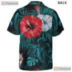 Black Tropical Hibiscus Palm Leaves Hawaiian Tee Unisex Aloha Summer Beachwear