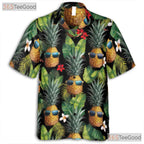 Black Tropical Pineapples Flowers Aloha Beachwear Hawaiian Tee Unisex Outfit