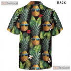 Black Tropical Pineapples Flowers Aloha Beachwear Hawaiian Tee Unisex Outfit