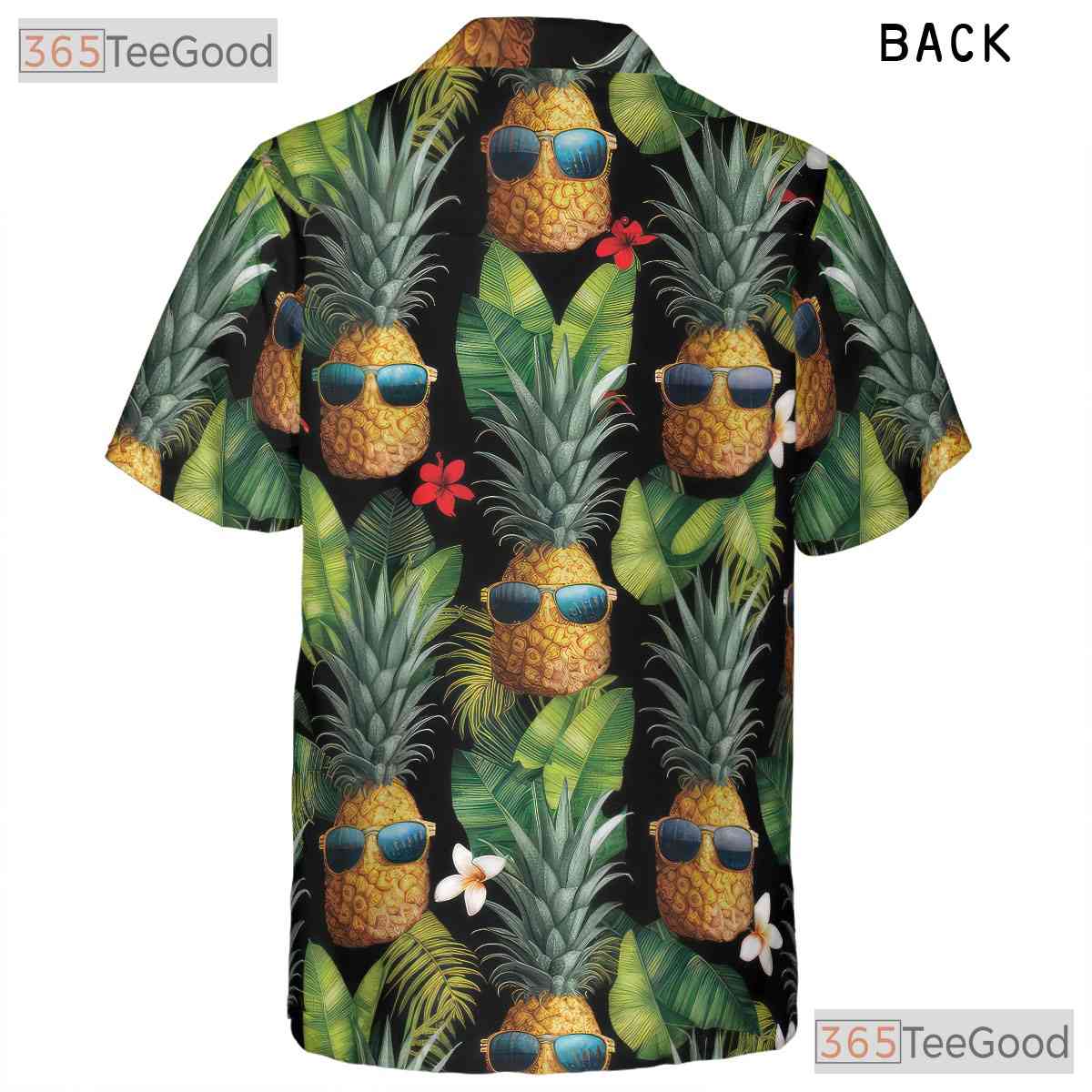 Black Tropical Pineapples Flowers Aloha Beachwear Hawaiian Tee Unisex Outfit