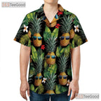 Black Tropical Pineapples Flowers Aloha Beachwear Hawaiian Tee Unisex Outfit