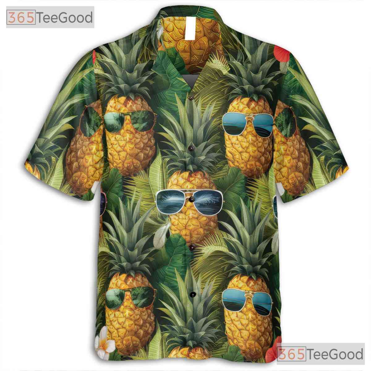 Black Tropical Pineapples Flowers Beach Party Hawaiian Shirt Men Women Outfit