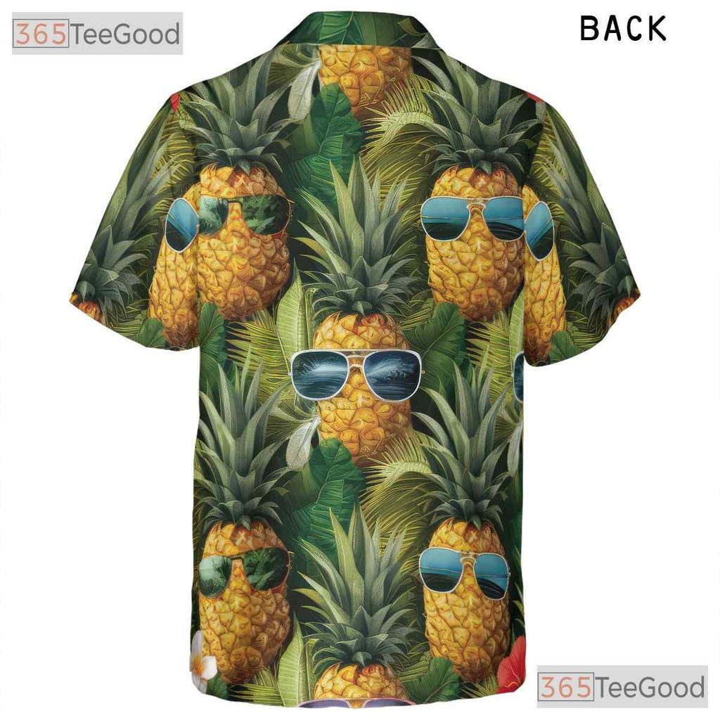 Black Tropical Pineapples Flowers Beach Party Hawaiian Shirt Men Women Outfit