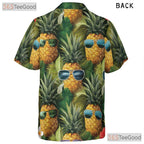 Black Tropical Pineapples Flowers Beach Party Hawaiian Shirt Men Women Outfit