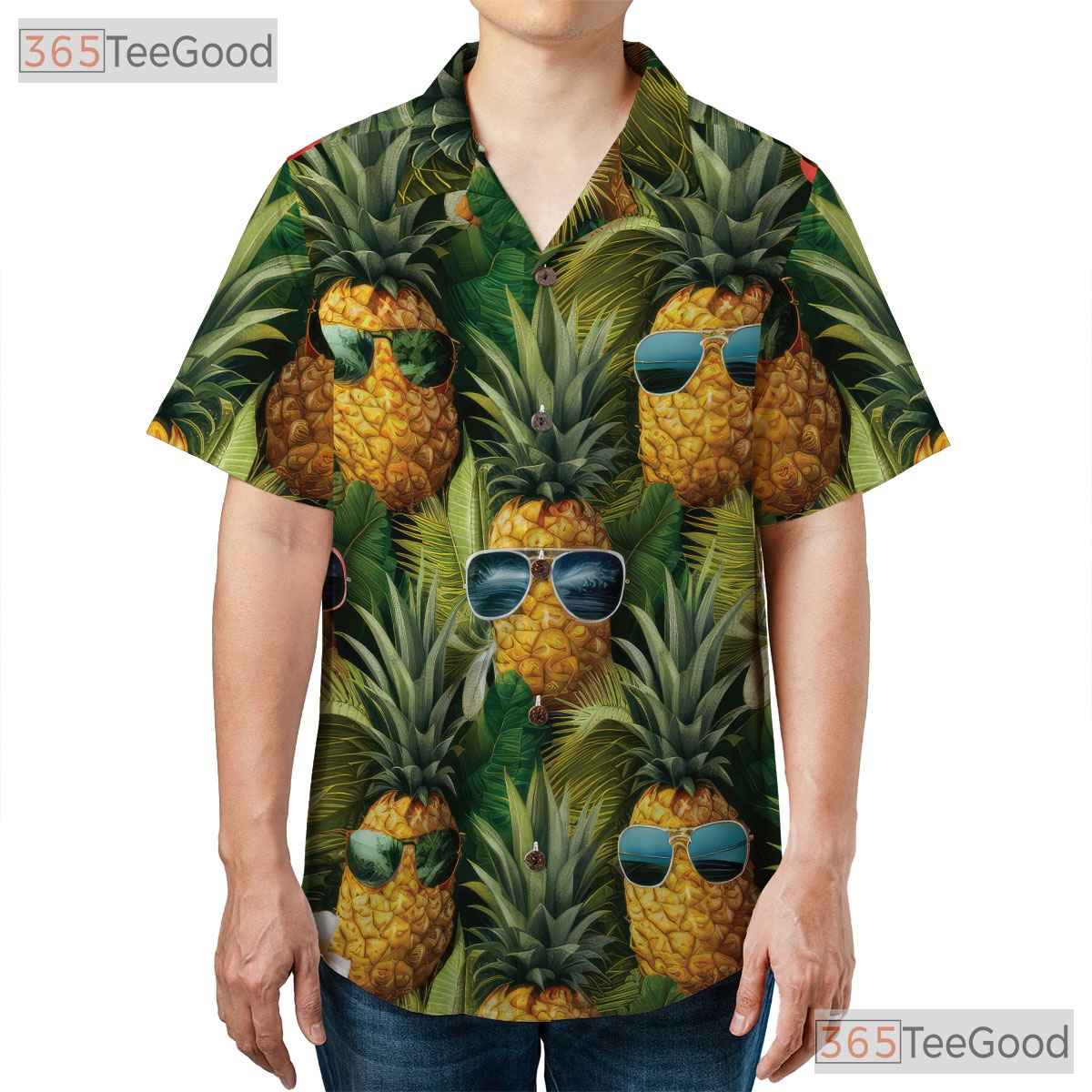 Black Tropical Pineapples Flowers Beach Party Hawaiian Shirt Men Women Outfit