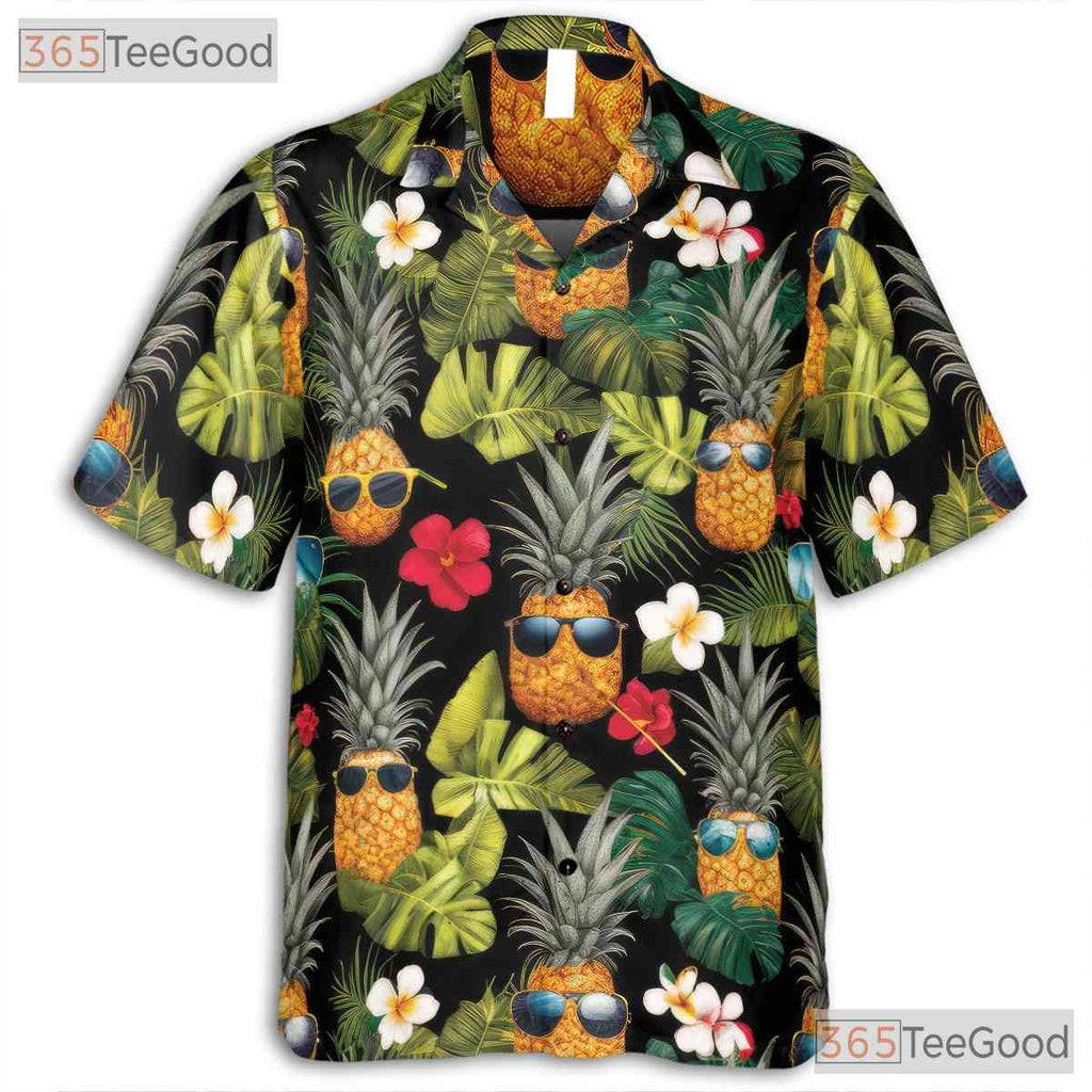 Black Tropical Pineapples Sunglasses Aloha Hawaiian Tee Unisex Vacation Outfit