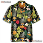 Black Tropical Pineapples Sunglasses Aloha Hawaiian Tee Unisex Vacation Outfit
