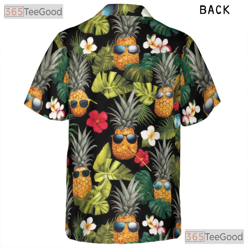 Black Tropical Pineapples Sunglasses Aloha Hawaiian Tee Unisex Vacation Outfit