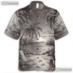 Black White Beach Sketch Retro Aloha Hawaiian Shirt Men Women Summer Outfit