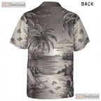 Black White Beach Sketch Retro Aloha Hawaiian Shirt Men Women Summer Outfit