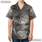 Black White Beach Sketch Retro Aloha Hawaiian Shirt Men Women Summer Outfit