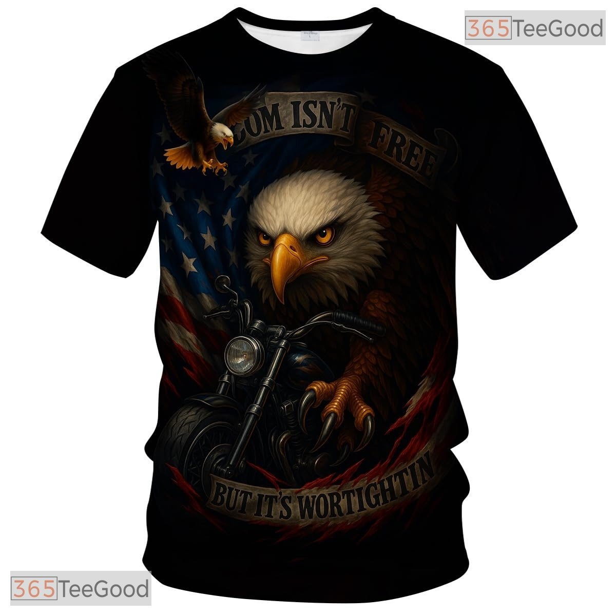 Black White USA Bald Eagle American Flag Style 3D Printed Casual Unisex T-Shirt Styles