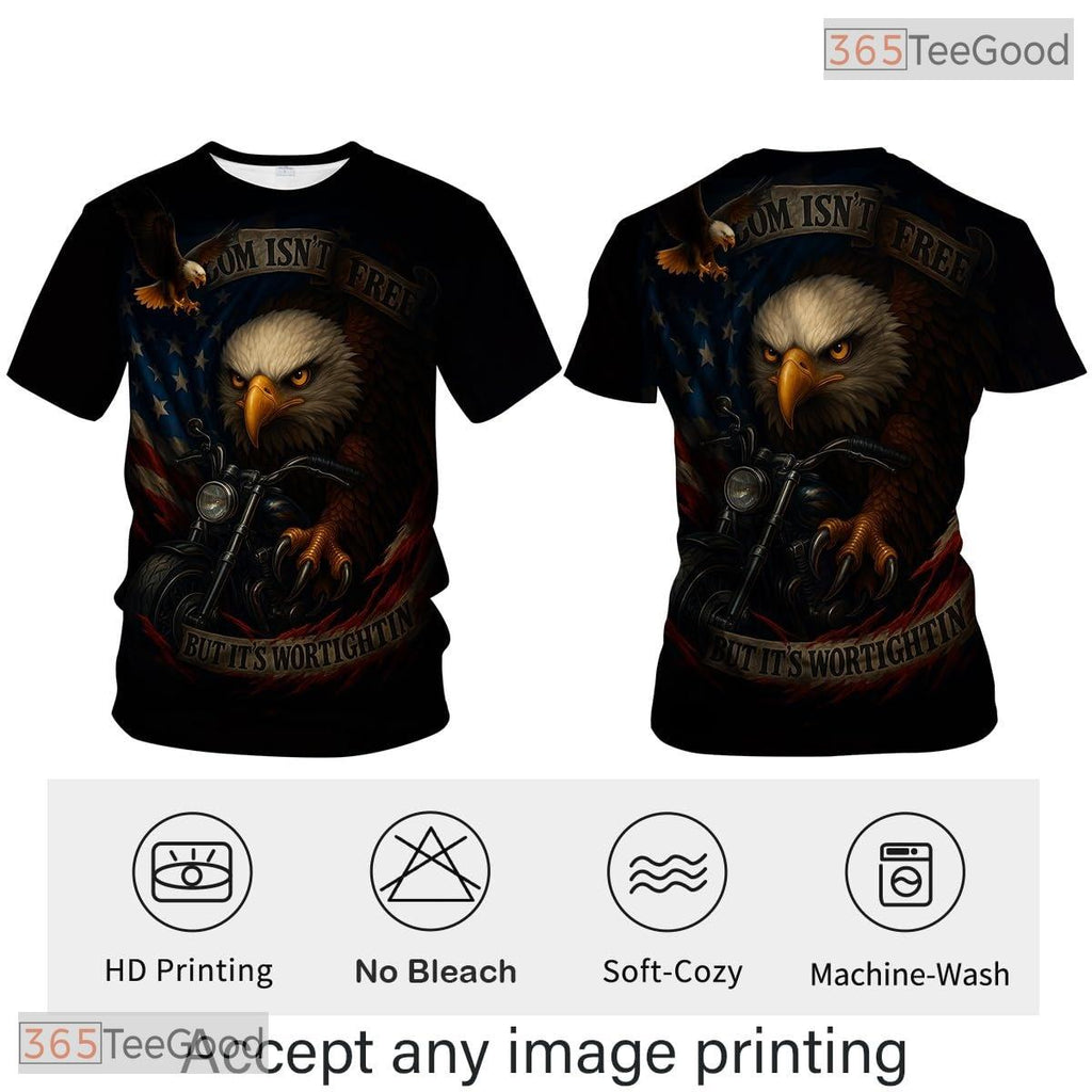 Black White USA Bald Eagle American Flag Style 3D Printed Casual Unisex T-Shirt Styles