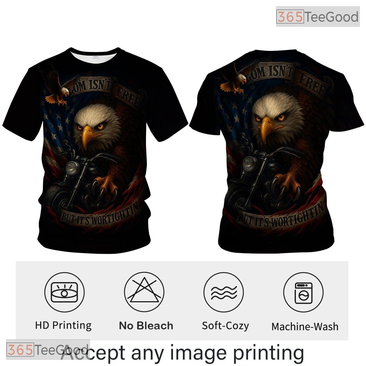 Black White USA Bald Eagle American Flag Style 3D Printed Casual Unisex T-Shirt Styles