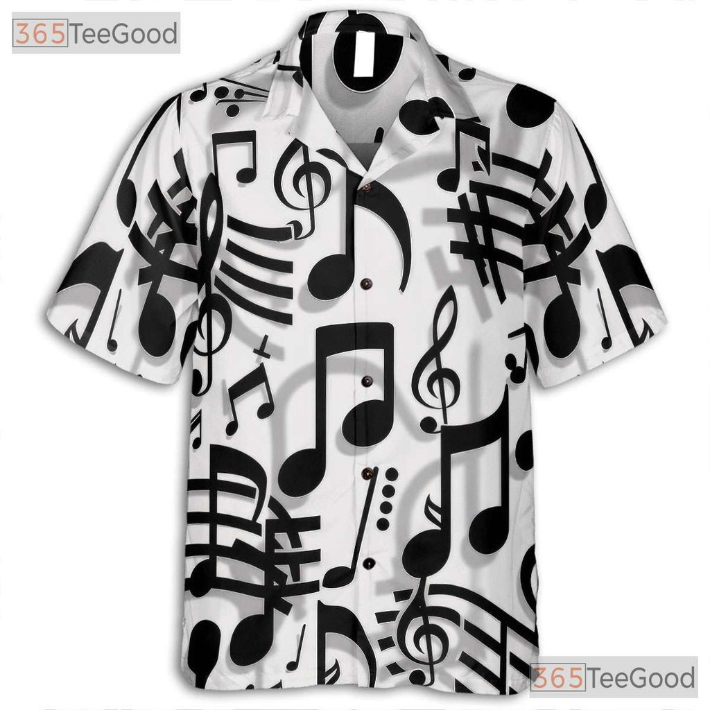 Black White Music Notes Treble Clef Jazz Band Aloha Hawaiian Tee Unisex Top