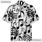 Black White Music Notes Treble Clef Jazz Band Aloha Hawaiian Tee Unisex Top