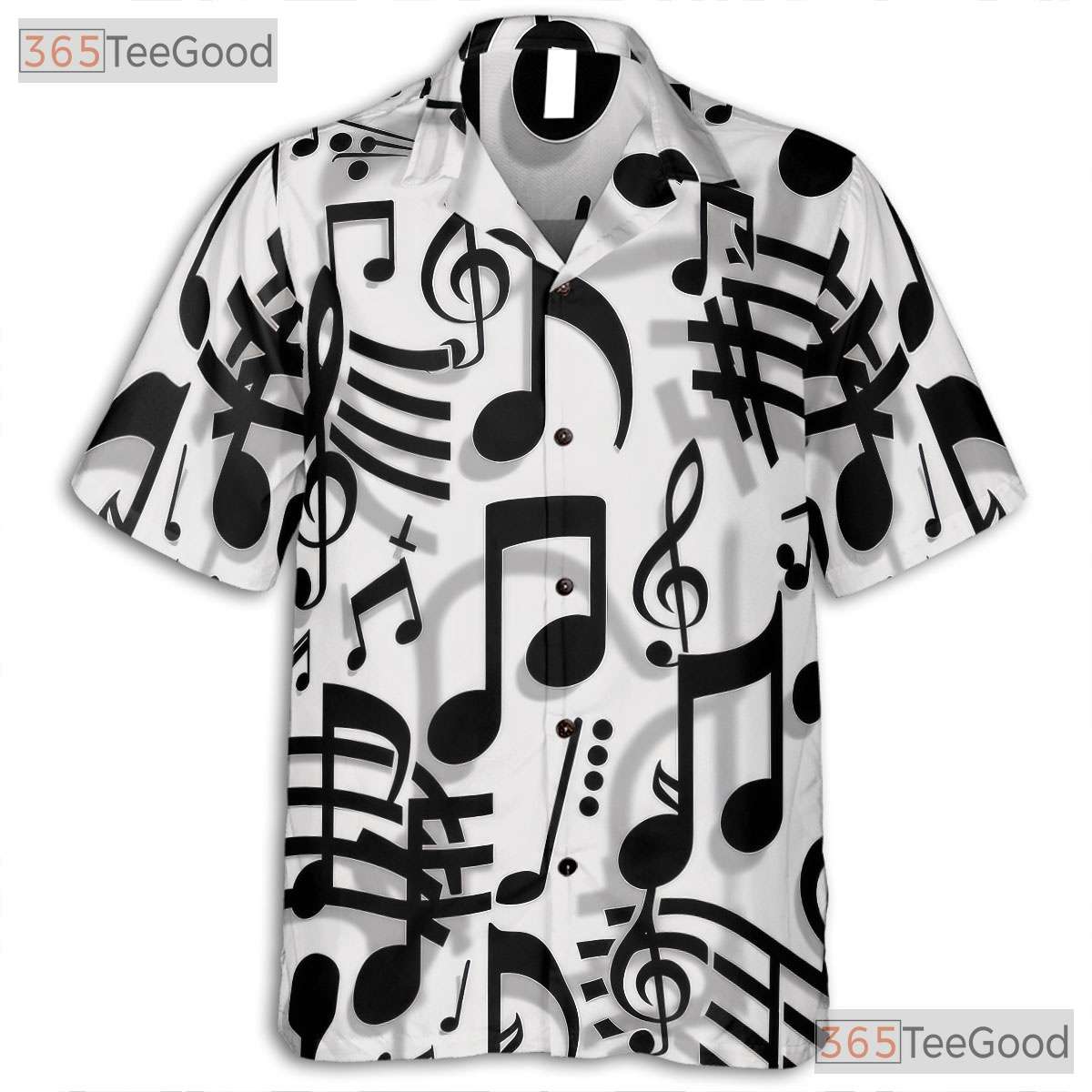 Black White Music Notes Treble Clef Jazz Band Aloha Hawaiian Tee Unisex Top