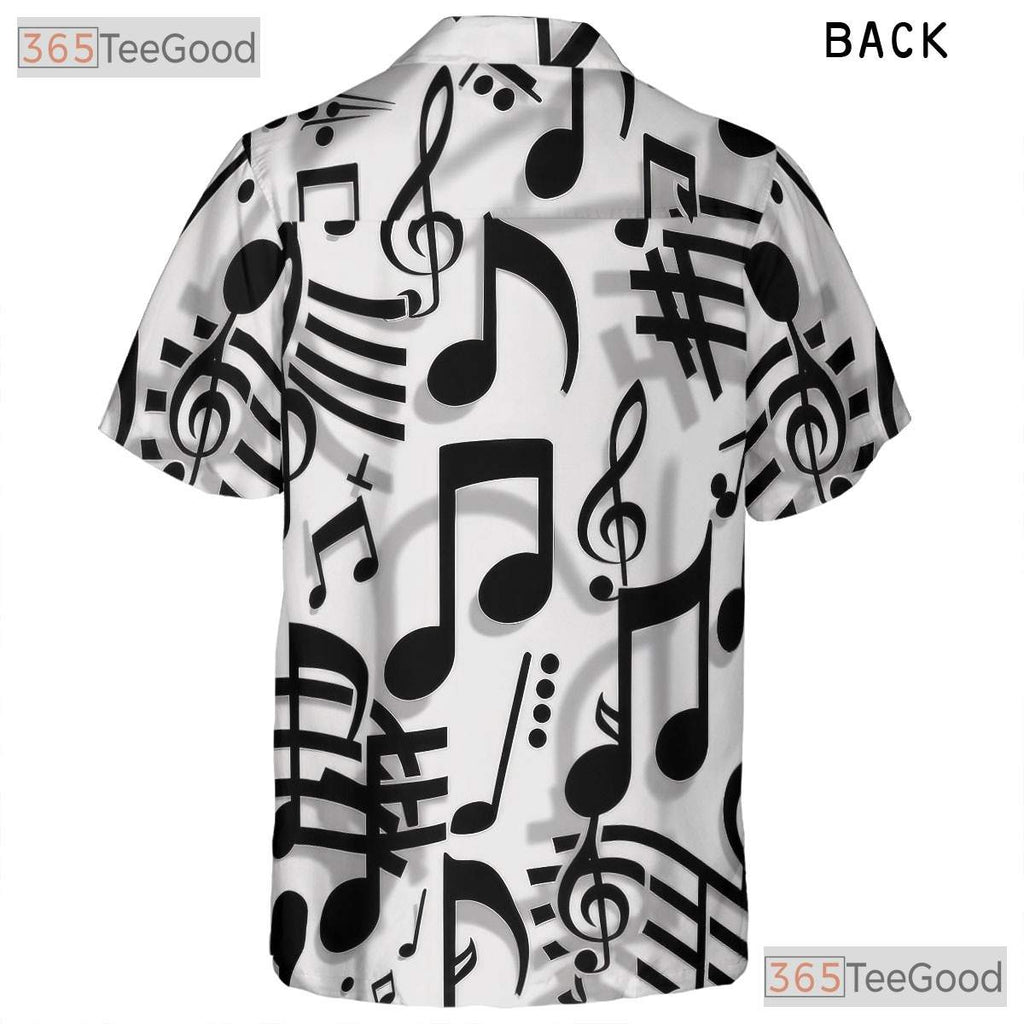 Black White Music Notes Treble Clef Jazz Band Aloha Hawaiian Tee Unisex Top