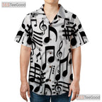 Black White Music Notes Treble Clef Jazz Band Aloha Hawaiian Tee Unisex Top