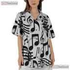 Black White Music Notes Treble Clef Jazz Band Aloha Hawaiian Tee Unisex Top