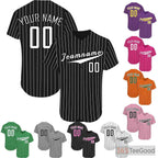 Black White Striped Baseball Jersey Tee for Men & Women - Custom Name & Number
