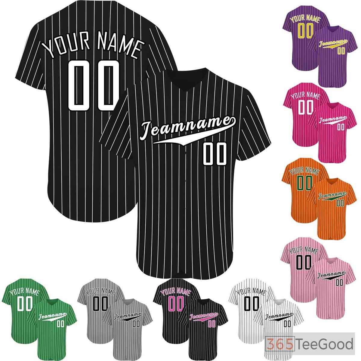 Black White Striped Baseball Jersey Tee for Men & Women - Custom Name & Number
