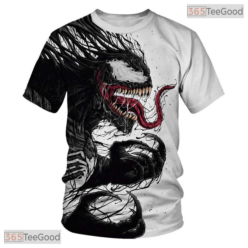 Dark Symbiote Alien Black White Graphic 3D Printed Casual Unisex Tee Shirt Top