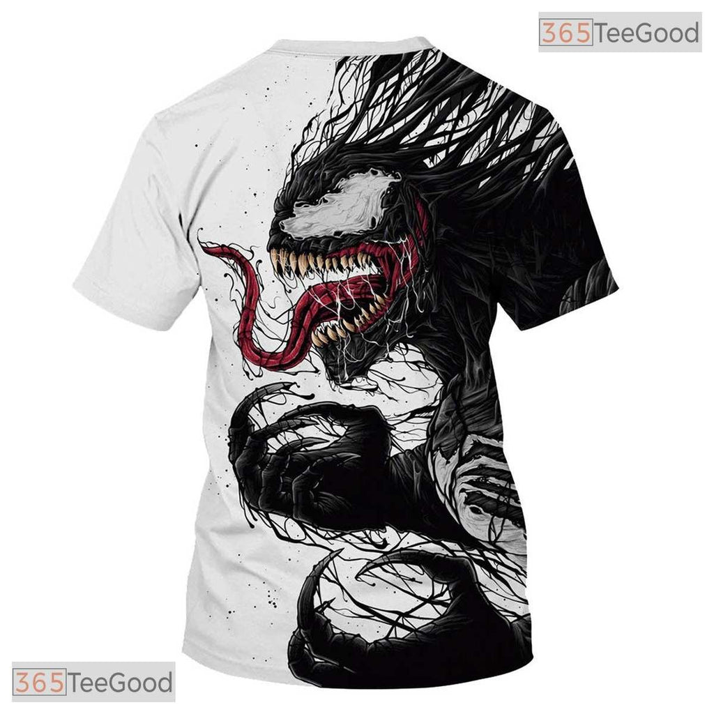 Dark Symbiote Alien Black White Graphic 3D Printed Casual Unisex Tee Shirt Top